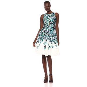 Gabby Skye Women's Sleeveless Fit & Flare Dress In Cream/Teal Floral Size 8 $155